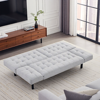 Sunvega Dark Gray Contemporary Futon Sofa with Adjustable Headrest and Biscuit Tufting