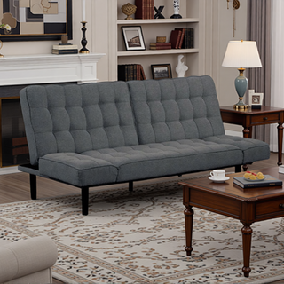 Sunvega Dark Gray Contemporary Futon Sofa with Adjustable Headrest and Biscuit Tufting