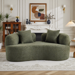 Sunvega Modern Curved Loveseat Sofa with Medium-Firm Cushion and Durable Teddy Fabric