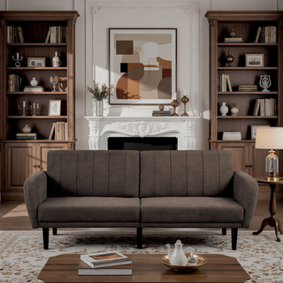Sunvega Dark Gray Contemporary Futon Sofa with Adjustable Headrest and Biscuit Tufting