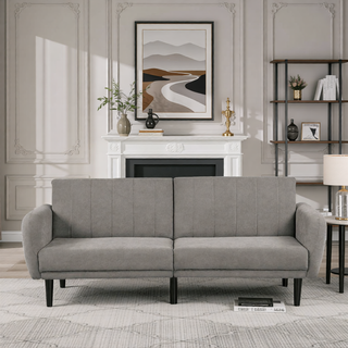 Sunvega Dark Gray Contemporary Futon Sofa with Adjustable Headrest and Biscuit Tufting