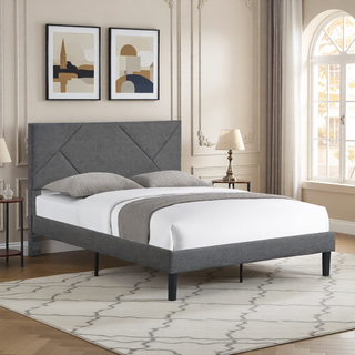 Sunvega Modern Upholstered King Size Platform Bed Frame with Button Tufted Headboard
