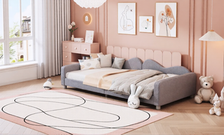 Sunvega Full Size Upholstered Daybed with Cloud Shaped Backrest and Sherpa Fabric
