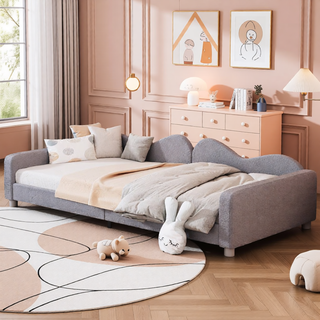 Sunvega Full Size Upholstered Daybed with Cloud Shaped Backrest and Sherpa Fabric