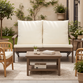 Sunvega Patio Loveseat Sofa 2-Seater with Olefin Cushions and Stainless Steel Hardware