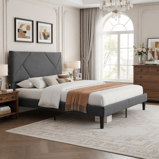 Sunvega Modern Upholstered King Size Platform Bed Frame with Button Tufted Headboard