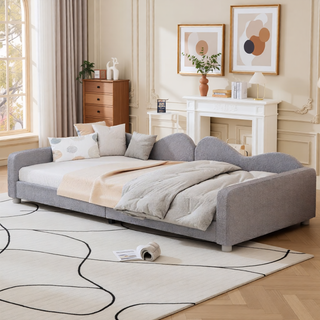 Sunvega Full Size Upholstered Daybed with Cloud Shaped Backrest and Sherpa Fabric