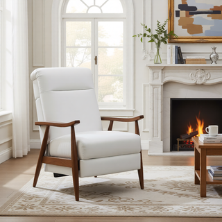 Sunvega Modern Chestnut Brown Wood Arm Push Back Recliner in Caramel