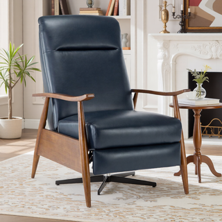 Sunvega Modern Chestnut Brown Wood Arm Push Back Recliner in Caramel