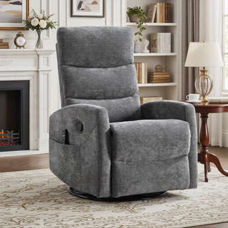 Sunvega Fabric Heat Massage Manual Recliner Chair with Rocker and Swivel for Living Room