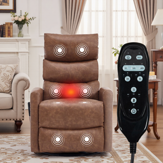 Sunvega Fabric Heat Massage Manual Recliner Chair with Rocker and Swivel for Living Room