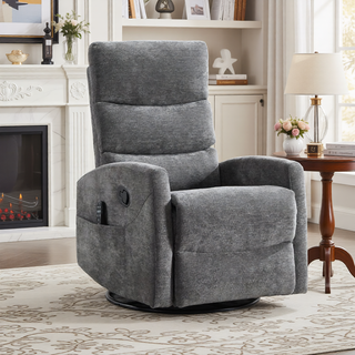Sunvega Fabric Heat Massage Manual Recliner Chair with Rocker and Swivel for Living Room