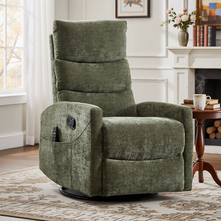 Sunvega Fabric Heat Massage Manual Recliner Chair with Rocker and Swivel for Living Room