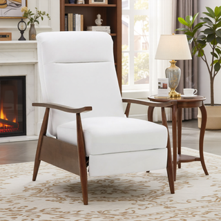 Sunvega Modern Chestnut Brown Wood Arm Push Back Recliner in Caramel