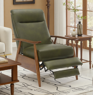 Sunvega Modern Chestnut Brown Wood Arm Push Back Recliner in Caramel