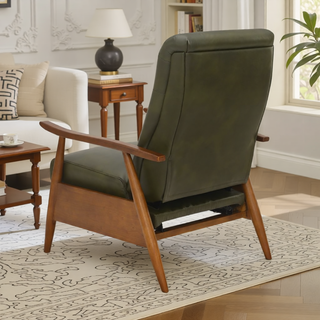 Sunvega Modern Chestnut Brown Wood Arm Push Back Recliner in Caramel