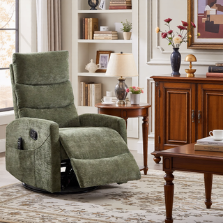 Sunvega Fabric Heat Massage Manual Recliner Chair with Rocker and Swivel for Living Room