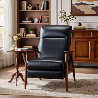 Sunvega Modern Chestnut Brown Wood Arm Push Back Recliner in Caramel