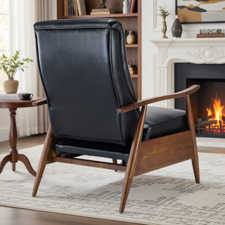 Sunvega Modern Chestnut Brown Wood Arm Push Back Recliner in Caramel