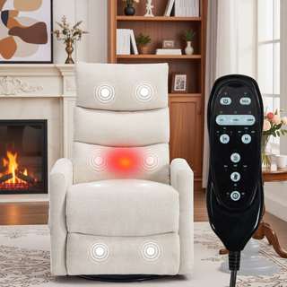 Sunvega Fabric Heat Massage Manual Recliner Chair with Rocker and Swivel for Living Room