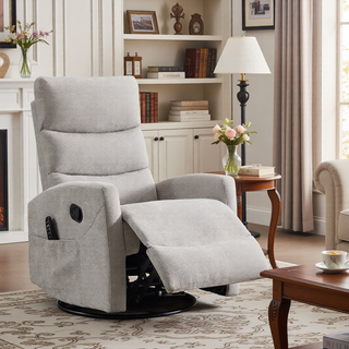 Sunvega Fabric Heat Massage Manual Recliner Chair with Rocker and Swivel for Living Room