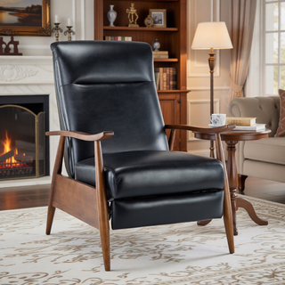 Sunvega Modern Chestnut Brown Wood Arm Push Back Recliner in Caramel