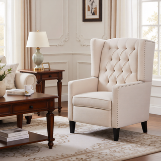 Sunvega Manual Wing Chair Recliner with High Resilience Sponge and Silver Bubble Nails