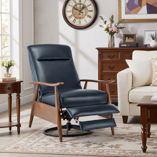 Sunvega Modern Chestnut Brown Wood Arm Push Back Recliner in Caramel