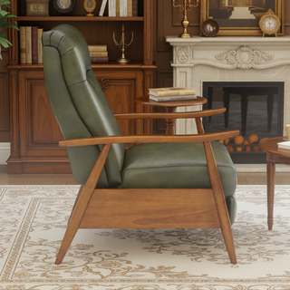 Sunvega Modern Chestnut Brown Wood Arm Push Back Recliner in Caramel