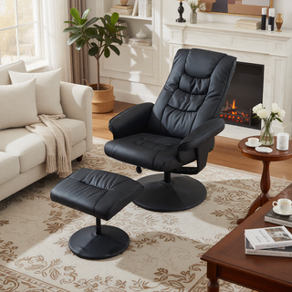 Sunvega PU Leather Recliner Chair with Ottoman 360 Swivel Massage and Heated Seat