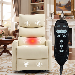 Sunvega Fabric Heat Massage Manual Recliner Chair with Rocker and Swivel for Living Room