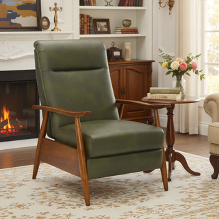 Sunvega Modern Chestnut Brown Wood Arm Push Back Recliner in Caramel