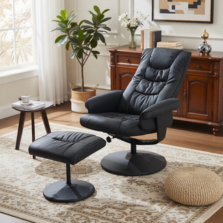 Sunvega PU Leather Recliner Chair with Ottoman 360 Swivel Massage and Heated Seat