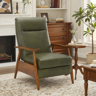 Sunvega Modern Chestnut Brown Wood Arm Push Back Recliner in Caramel