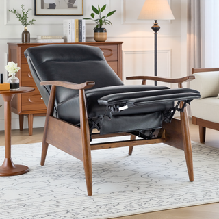 Sunvega Modern Chestnut Brown Wood Arm Push Back Recliner in Caramel