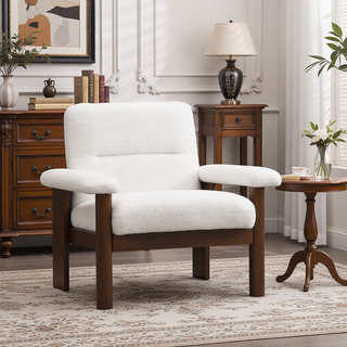 Sunvega Modern PU Leather Accent Chair with Solid Wood Frame for Living Room