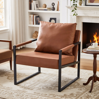Sunvega Modern Minimalist PU Leather and Metal Frame Sofa Chair for Living Room