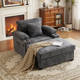 Sunvega Ergonomic Oversized Chair with Ottoman Firm Support Chenille Sofa