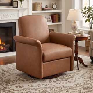 Sunvega Modern Swivel Accent Barrel Armchair with Sturdy Wood Base for Bedroom