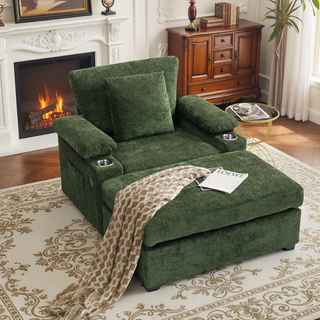 Sunvega Ergonomic Oversized Chair with Ottoman Firm Support Chenille Sofa