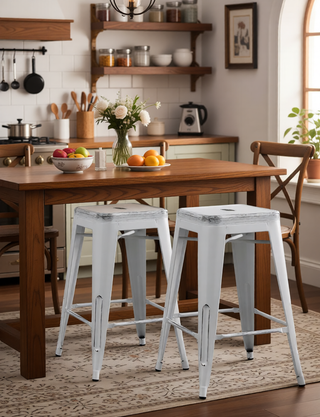 Sunvega Industrial Modern Stackable ABS Metal Bar Stools Without Back Set of 2