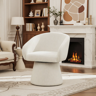 Sunvega Cream White Boucle Upholstered 360-Degree Swivel Accent Chair for Living Room