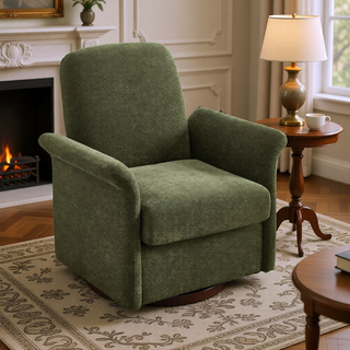 Sunvega Modern Swivel Accent Barrel Armchair with Sturdy Wood Base for Bedroom