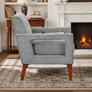 Sunvega Modern Gray Chenille Loveseat with Pocket Coils and Solid Wood Legs