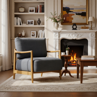 Sunvega Modern Solid Wood Leisure Chair with Soft Seat and Backrest for Living Room or Bedroom