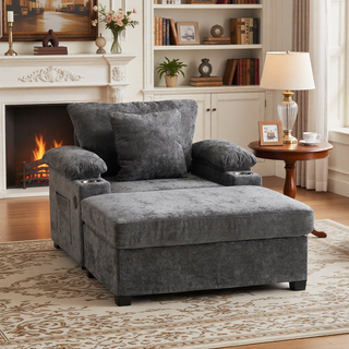 Sunvega Ergonomic Oversized Chair with Ottoman Firm Support Chenille Sofa
