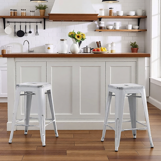 Sunvega Industrial Modern Stackable ABS Metal Bar Stools Without Back Set of 2