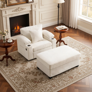 Sunvega Ergonomic Oversized Chair with Ottoman Firm Support Chenille Sofa