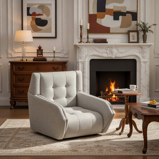 Sunvega Mid-Century Modern Armchair with Tufted Waffle Stitch and Tapered Brown Legs