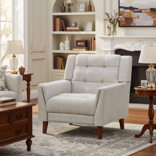 Sunvega Mid-Century Modern Armchair with Tufted Waffle Stitch and Tapered Brown Legs